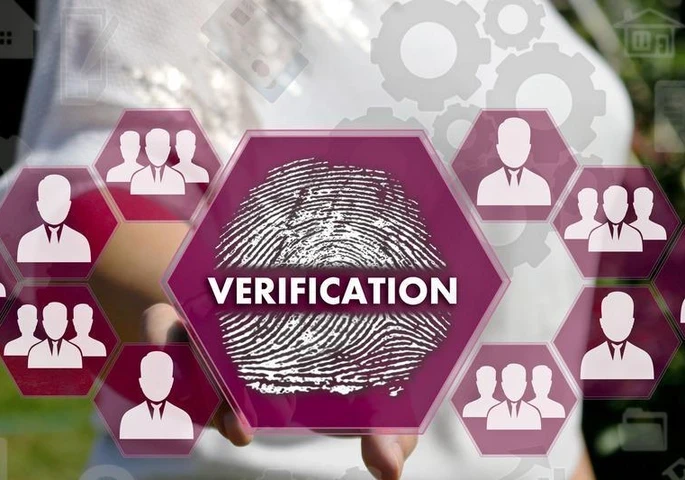 The words "verification" surrounded by animated versions of a profile online.