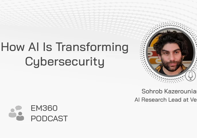 Profile picture of Sohrob Kazerounian, AI Research Lead at Vectra AI with the words "How AI is Transforming Cybersecurity"