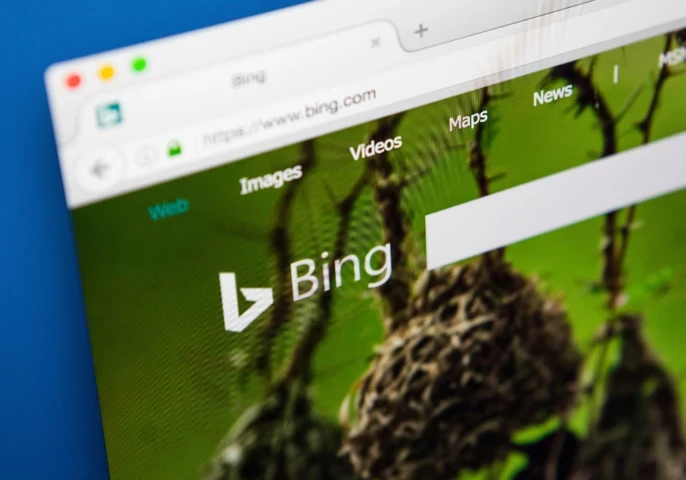 Close-up of the Bing search engine on a computer screen.