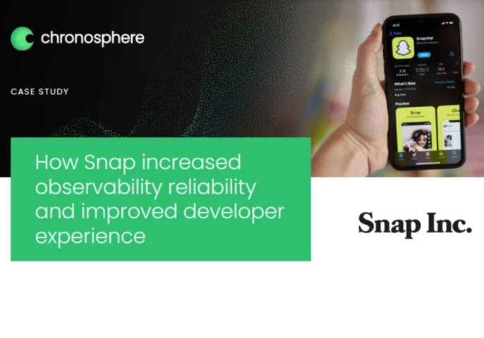 White paper cover image with the words "How Snap increased observability reliability and improved developer experience" alongside the Snap Inc. and Chronosphere logo.