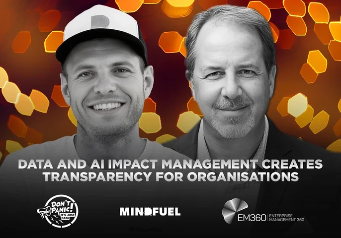 Doug Laney and Nadiem von Heydebrand discussing data and AI impact management on the &ldquo;Don&rsquo;t Panic, It&rsquo;s Just Data&rdquo; podcast.