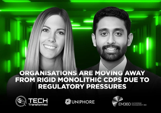 Christina Stathopoulos and Joe Pulickal discussing composable Customer Data Platforms, data governance, and first-party data strategies on the Tech Transformed podcast