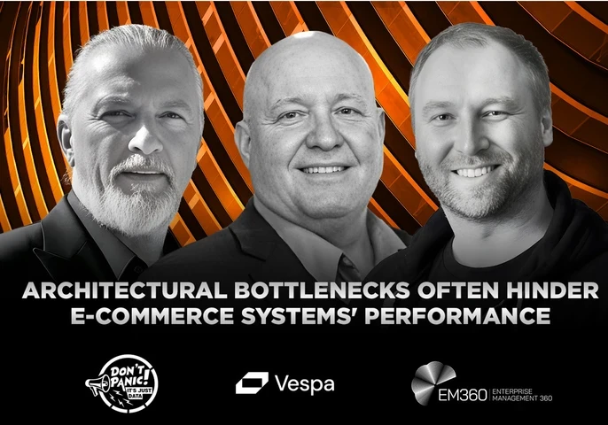 Panel discussion on scaling AI in digital commerce, featuring Dana Gardner with Vespa.ai experts J&uuml;rgen Obermann and Piotr Kobziakowski.