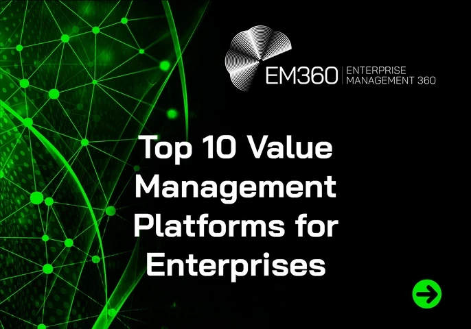 Image showing copy for the Top 10 Value Management Platforms on a green and black background.