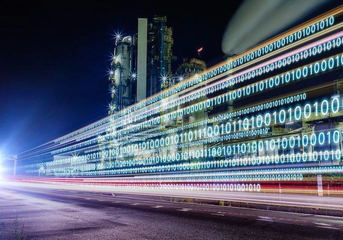 Binary code projected on a street