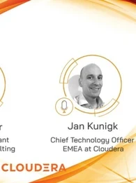 Profile pictures of Scott Taylor and Jan Kunigk with the Cloudera logo