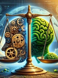scales balancing AI and human intelligence