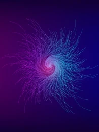 Pink and purple swirl with strings and cables.