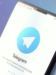Close-up of the Telegram logo on a smartphone
