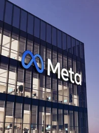 Meta logo on the side of a building
