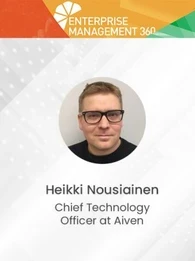 Podcast banner featuring Heikki Nousiainen and Max Kurton at EM360Tech