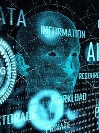image showing data, ai, information, made up of binary code with a face outline