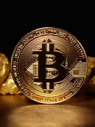 bitcoin logo on a coin
