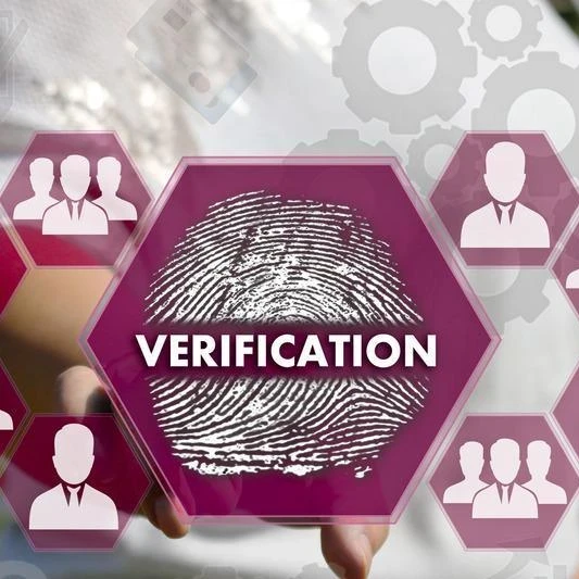The words "verification" surrounded by animated versions of a profile online.