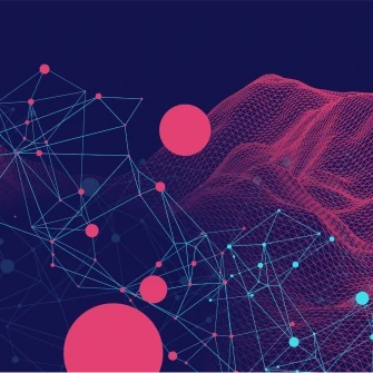 An abstract navy blue and pink background.