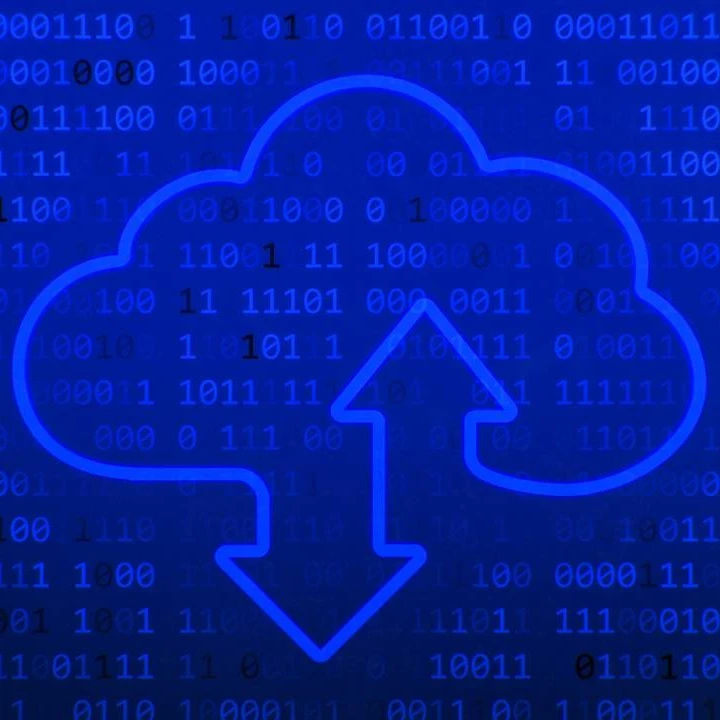 Depiction of cloud migration against a coding background.