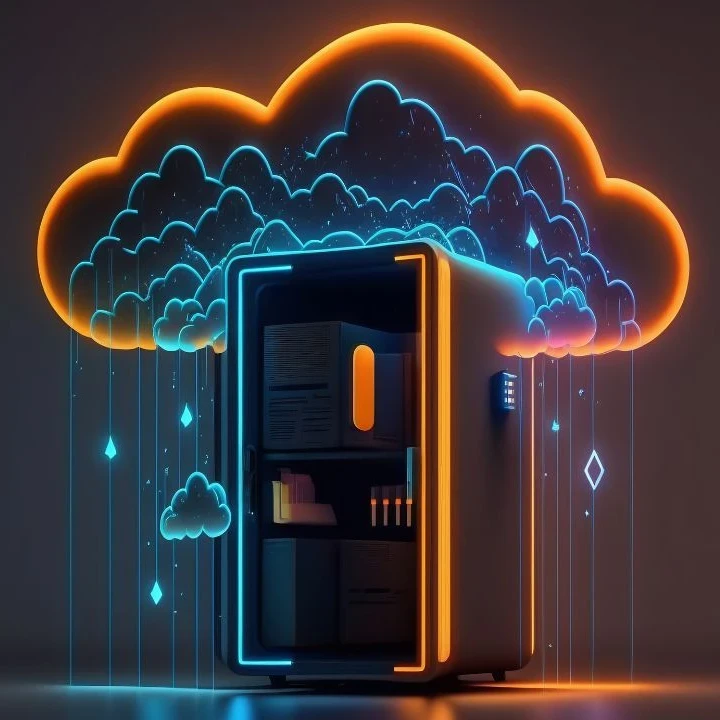 An animated cloud hanging over a desktop tower.