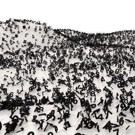 A bunch of black numbers spread out on white dunes.
