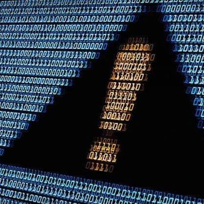 Binary code creating an image of an exclamation mark creating a warning sign