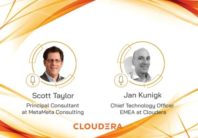 Profile pictures of Scott Taylor and Jan Kunigk with the Cloudera logo